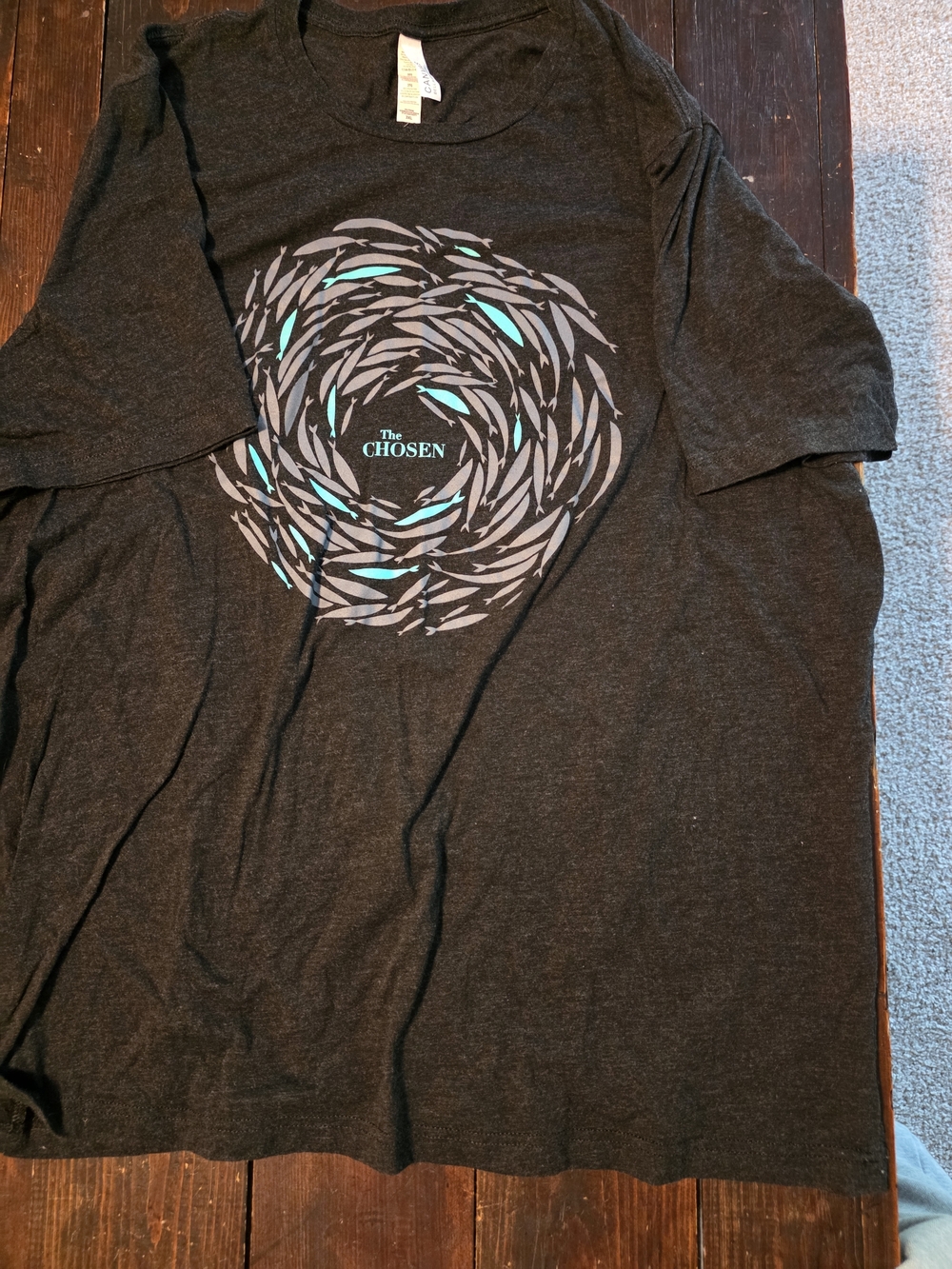 Chosen: Men's Dark Charcoal Gray Short-Sleeve Graphic Tee with Turquoise Detail